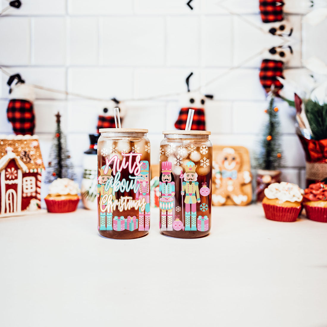 Nutcracker Pastel Holiday Nuts 17oz Tin Festive Christmas Gift Jar For Parties BandsCo Straps