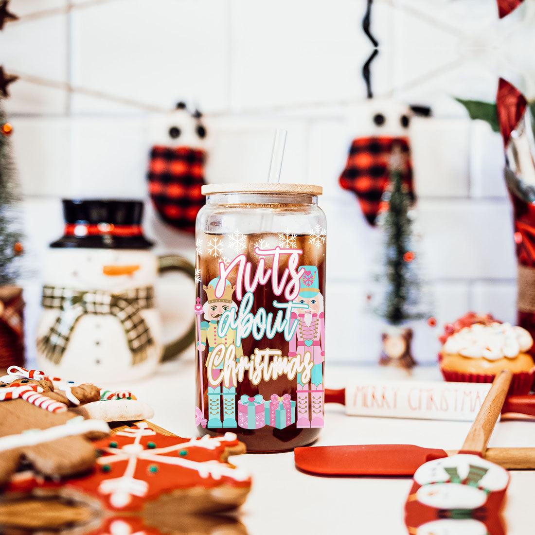 Nutcracker Pastel Holiday Nuts 17oz Tin Festive Christmas Gift Jar For Parties BandsCo Straps