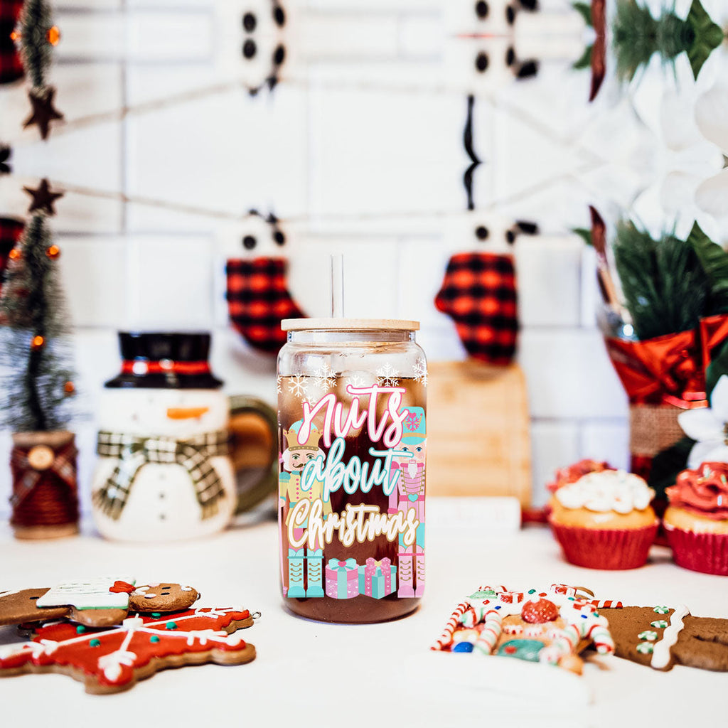 Nutcracker Pastel Holiday Nuts 17oz Tin Festive Christmas Gift Jar For Parties BandsCo Straps