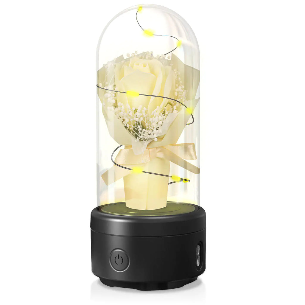 Creative 2 In 1 Bouquet LED Light And Bluetooth-compatible Speaker Mother's Day Gift Rose Luminous Night Light Ornament In Glass Cover Pi-Mart