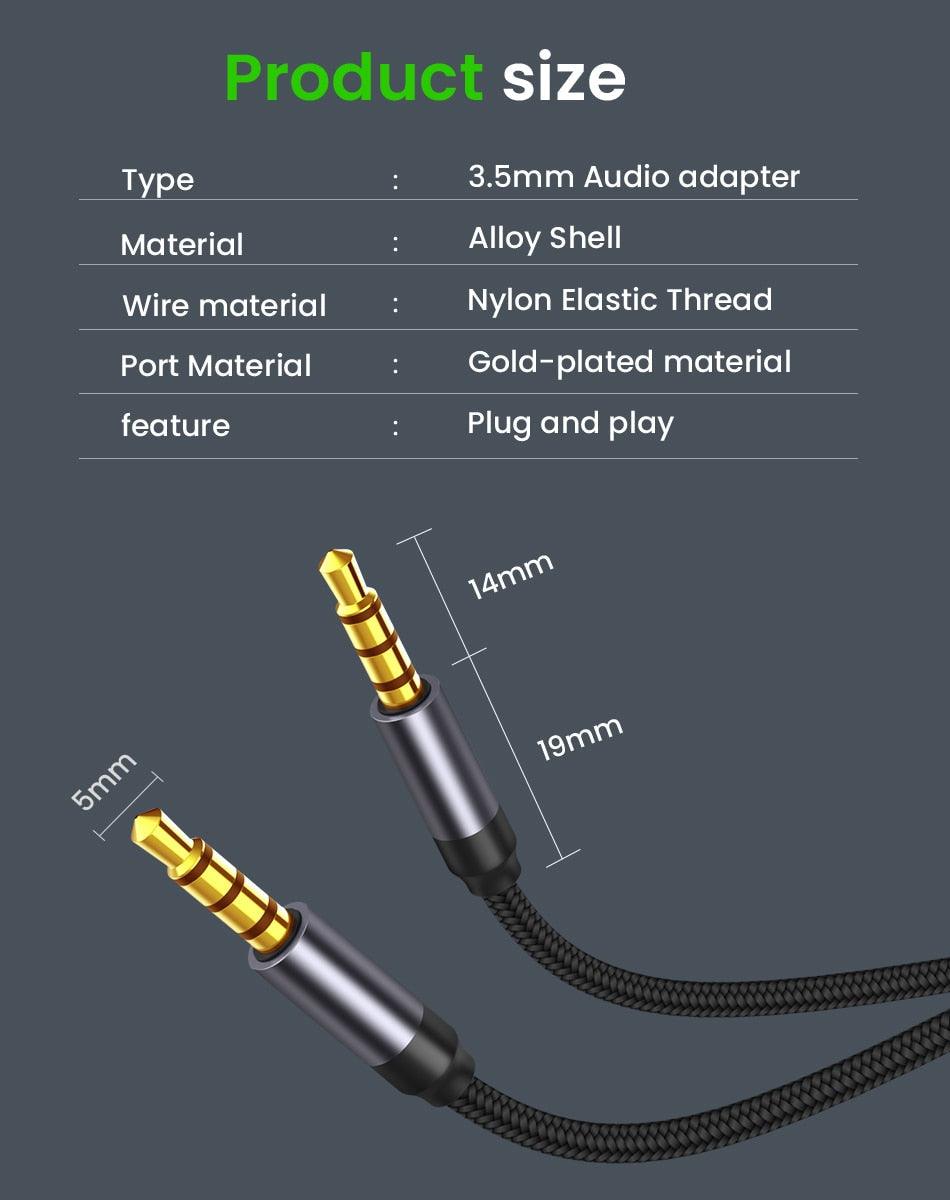 Nylon Braid 4 Poles 3.5MM Audio Aux Cable Jack For Headphone Speaker Line  Car PC Mp3 Mp4 Stevvex