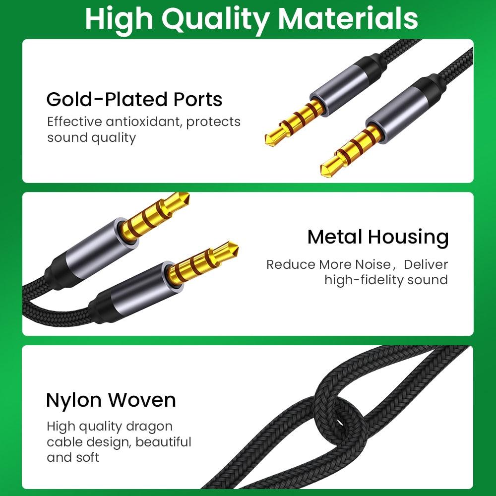 Nylon Braid 4 Poles 3.5MM Audio Aux Cable Jack For Headphone Speaker Line  Car PC Mp3 Mp4 Stevvex