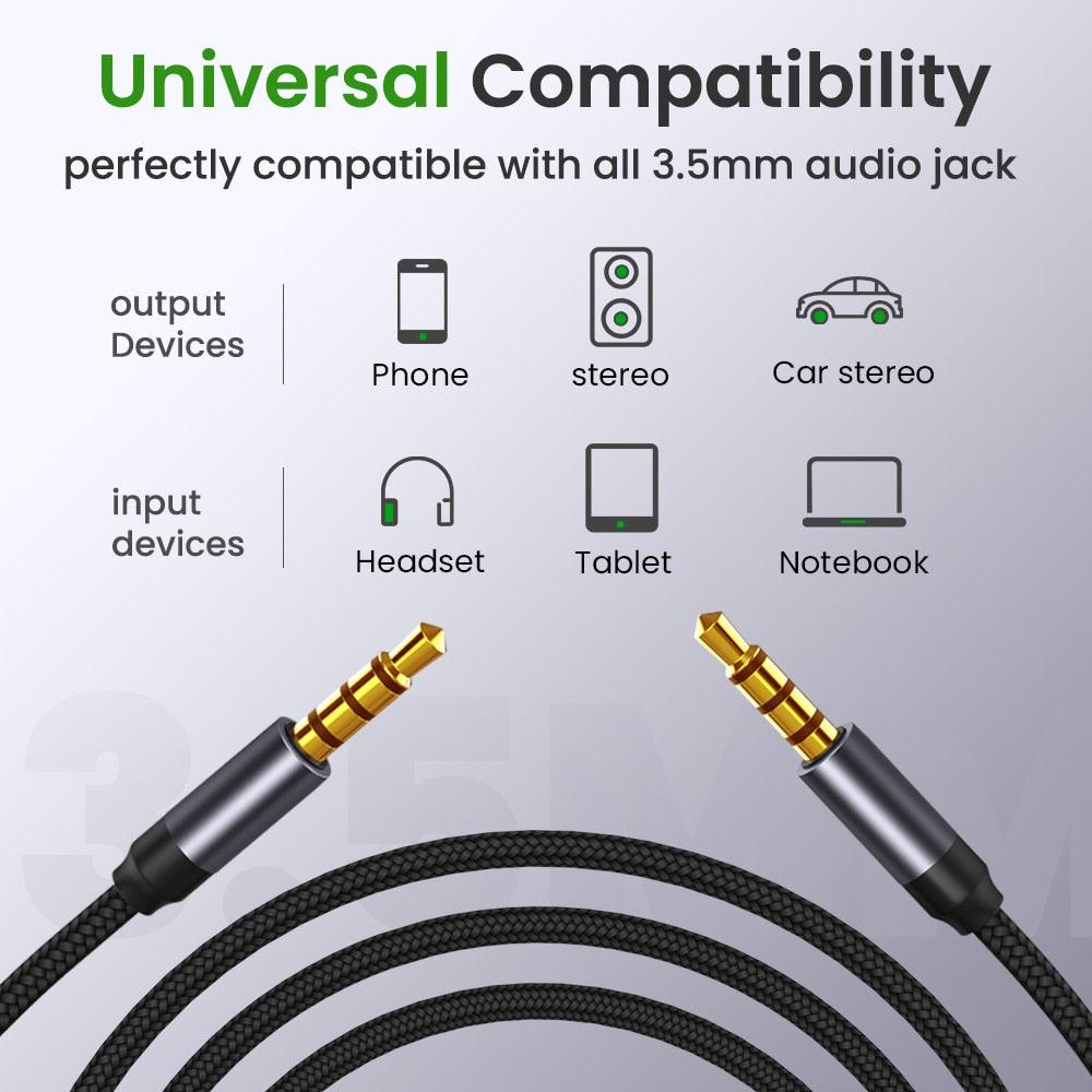 Nylon Braid 4 Poles 3.5MM Audio Aux Cable Jack For Headphone Speaker Line  Car PC Mp3 Mp4 Stevvex