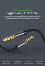 Nylon Braid 4 Poles 3.5MM Audio Aux Cable Jack For Headphone Speaker Line  Car PC Mp3 Mp4 Stevvex