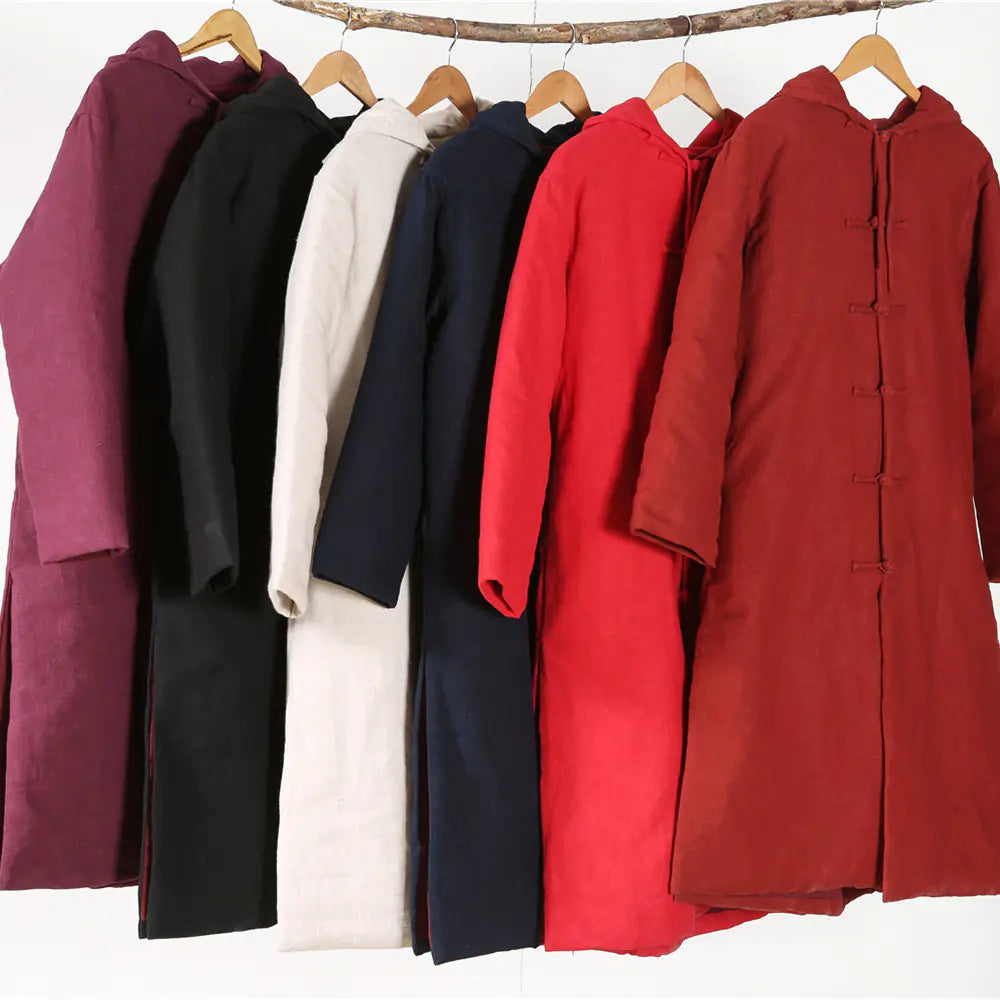 Ethnic Style Cotton Linen Hooded Thick Jacket Pi-Mart