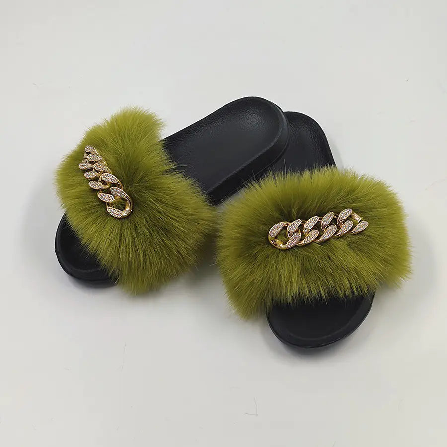 Plush Imitation Fox Fur Flip Flops Fashion Slippers Pi-Mart