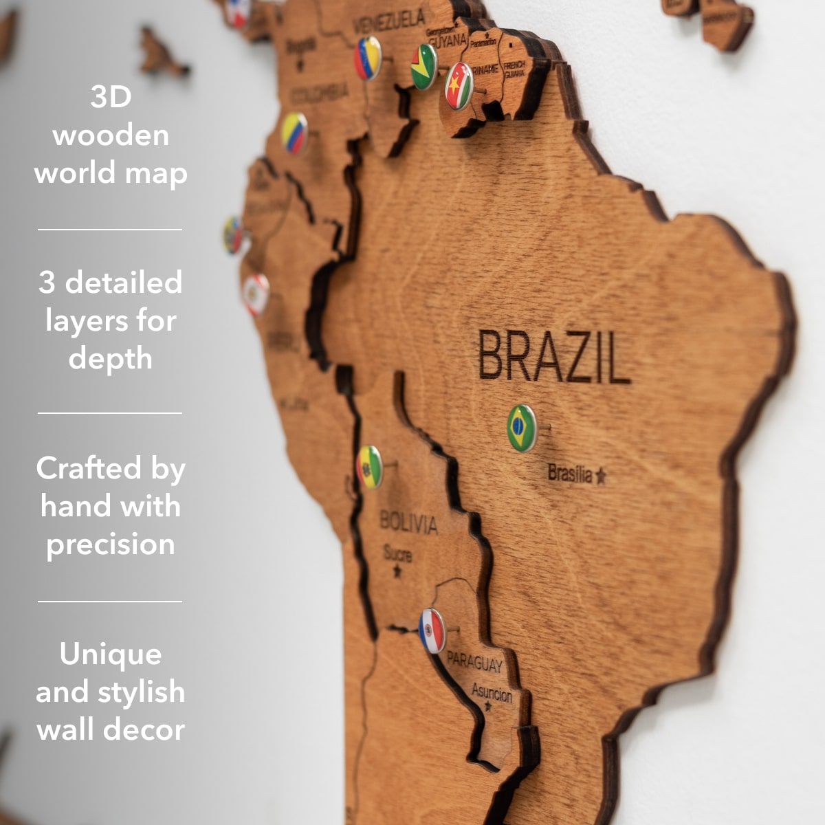 3D Wooden World Map Oak Enjoy The Wood