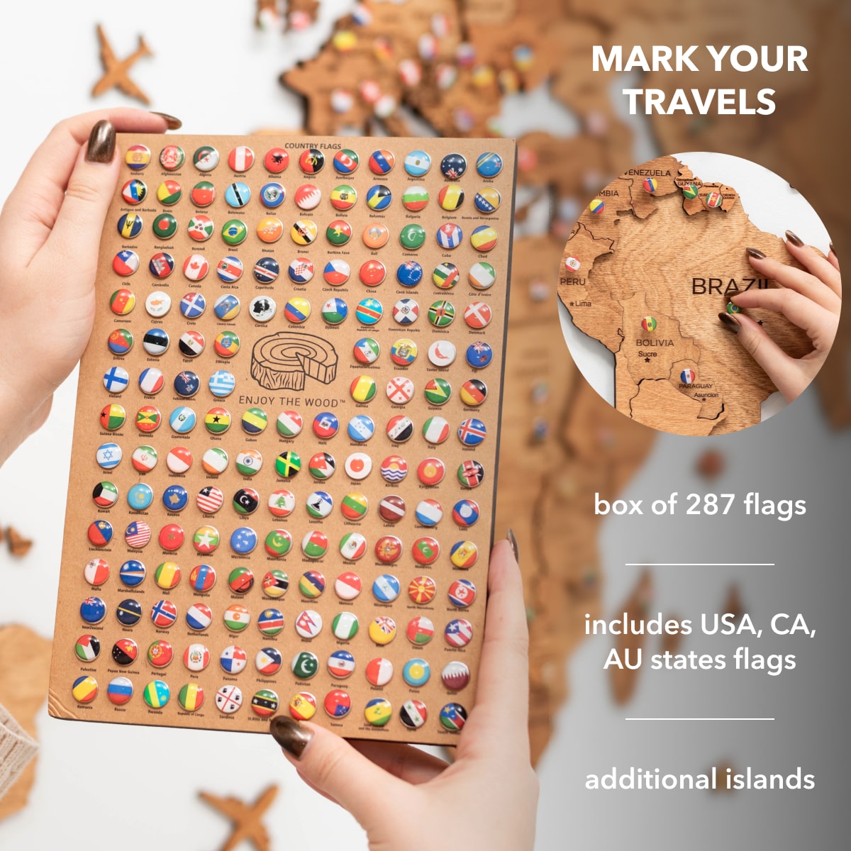 3D Wooden World Map Oak Enjoy The Wood