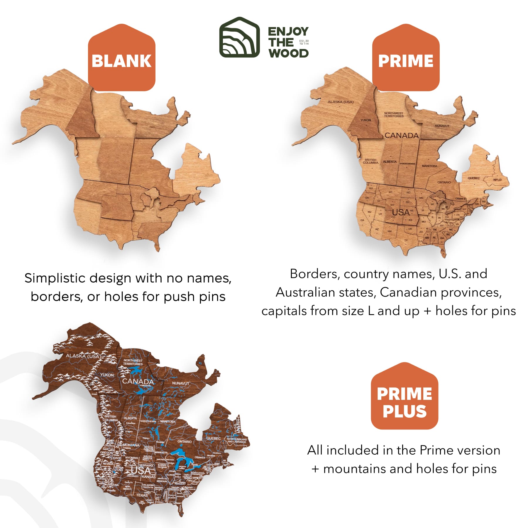 3D Wooden World Map Oak Enjoy The Wood