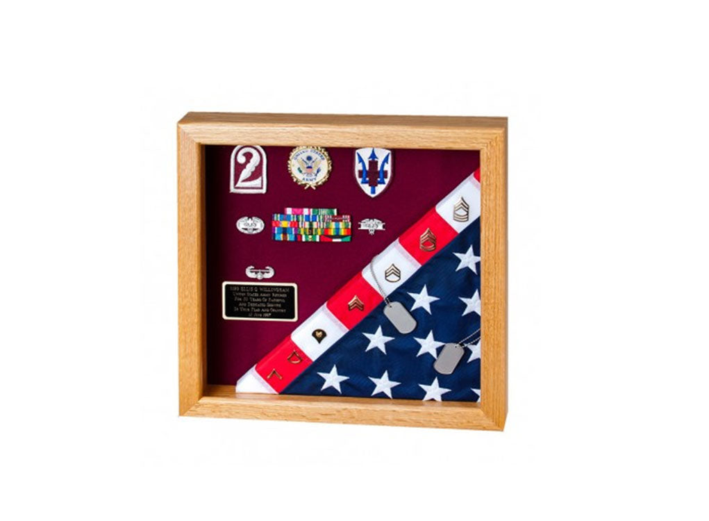 Flag Display Case showcases both the flag and military awards,(Red Felt) The Military Gift Store