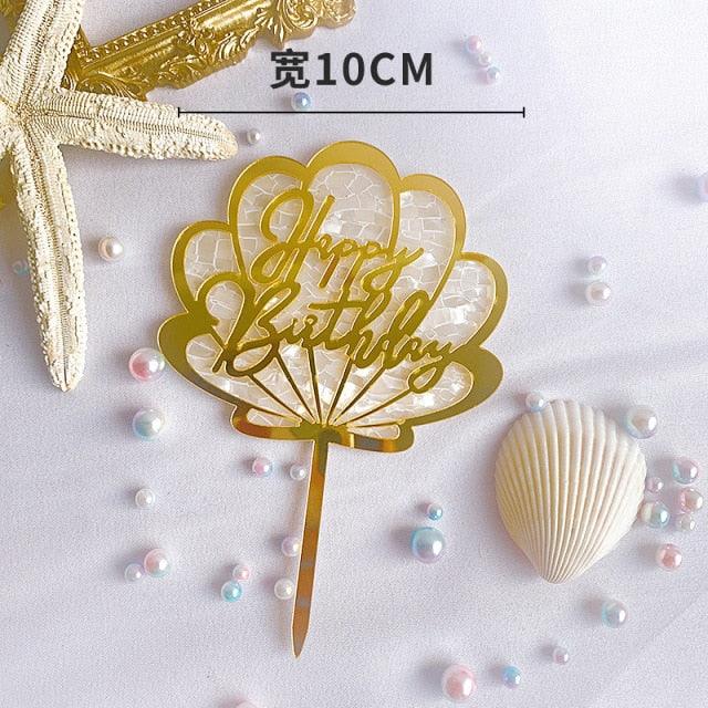 Ocean Acrylic Cake Toppers Topper Happy Birthday Cake Picks DIY Cake Insert Topper Cup Cake Toothpick Party Wedding Birthday Cake Decoration Decorating Card Birthday Shell Cake Topper DIY Wedding Party Gift Cupcake Insert Card Stevvex