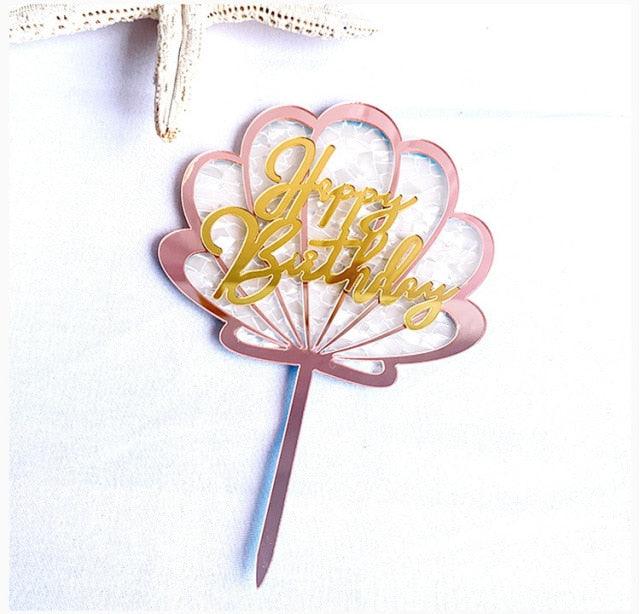 Ocean Acrylic Cake Toppers Topper Happy Birthday Cake Picks DIY Cake Insert Topper Cup Cake Toothpick Party Wedding Birthday Cake Decoration Decorating Card Birthday Shell Cake Topper DIY Wedding Party Gift Cupcake Insert Card Stevvex