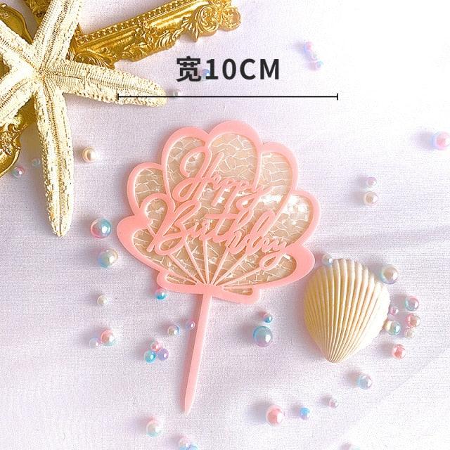 Ocean Acrylic Cake Toppers Topper Happy Birthday Cake Picks DIY Cake Insert Topper Cup Cake Toothpick Party Wedding Birthday Cake Decoration Decorating Card Birthday Shell Cake Topper DIY Wedding Party Gift Cupcake Insert Card Stevvex