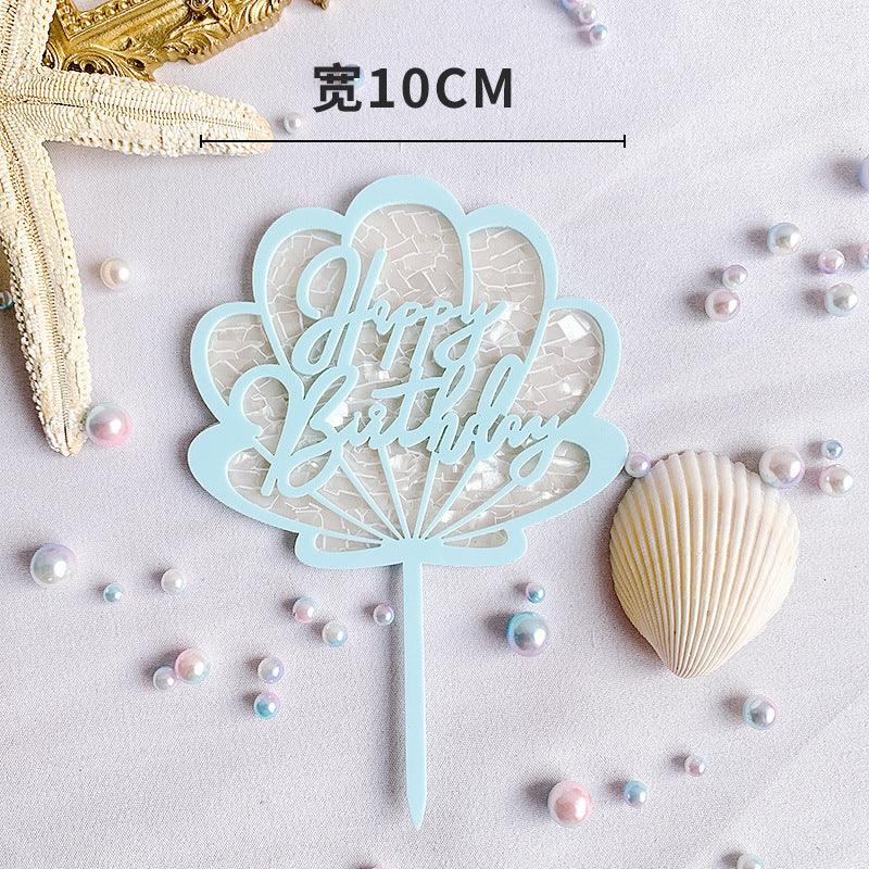 Ocean Acrylic Cake Toppers Topper Happy Birthday Cake Picks DIY Cake Insert Topper Cup Cake Toothpick Party Wedding Birthday Cake Decoration Decorating Card Birthday Shell Cake Topper DIY Wedding Party Gift Cupcake Insert Card Stevvex