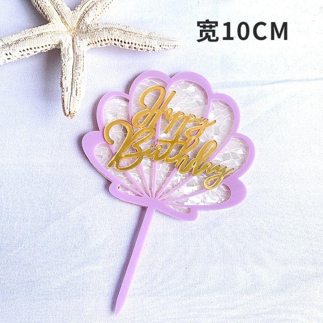 Ocean Acrylic Cake Toppers Topper Happy Birthday Cake Picks DIY Cake Insert Topper Cup Cake Toothpick Party Wedding Birthday Cake Decoration Decorating Card Birthday Shell Cake Topper DIY Wedding Party Gift Cupcake Insert Card Stevvex