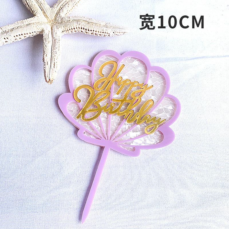 Ocean Acrylic Cake Toppers Topper Happy Birthday Cake Picks DIY Cake Insert Topper Cup Cake Toothpick Party Wedding Birthday Cake Decoration Decorating Card Birthday Shell Cake Topper DIY Wedding Party Gift Cupcake Insert Card Stevvex