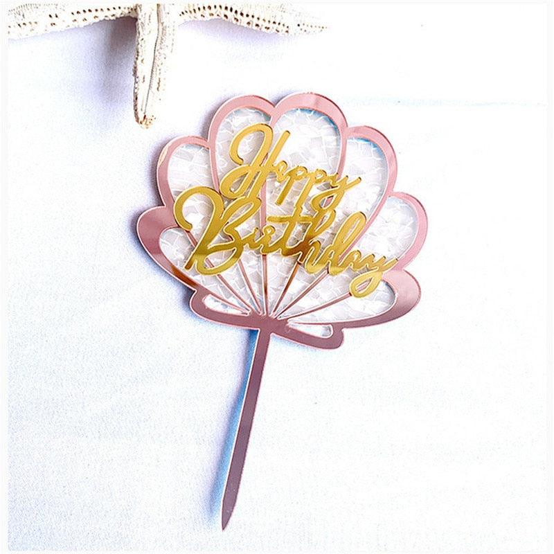 Ocean Acrylic Cake Toppers Topper Happy Birthday Cake Picks DIY Cake Insert Topper Cup Cake Toothpick Party Wedding Birthday Cake Decoration Decorating Card Birthday Shell Cake Topper DIY Wedding Party Gift Cupcake Insert Card Stevvex