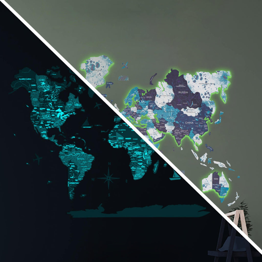 3D LED / LUMINOUS Wooden World Map 3.0 Ocean - SJB-DIAMOND ELITES