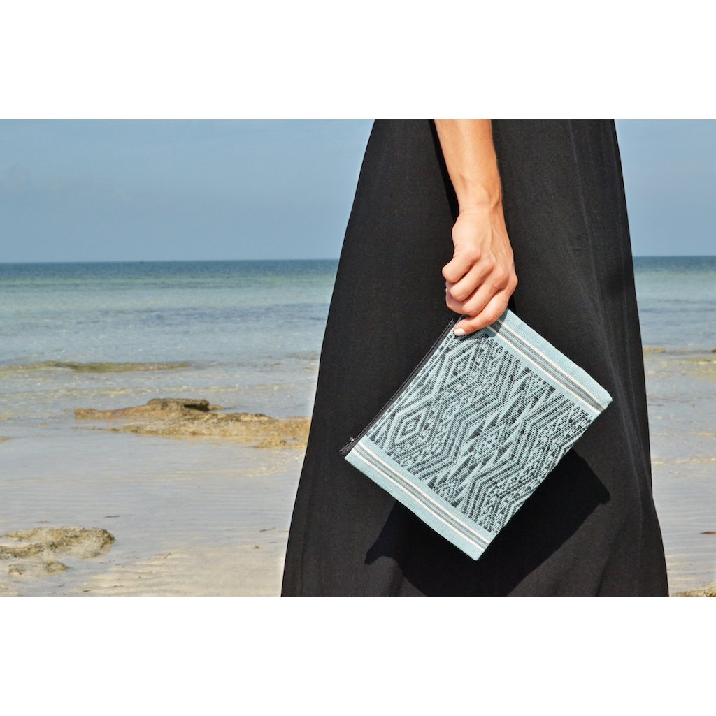 Ocean Tribal Handwoven Clutch Beach Bag Woven Mulberry Saa Lined Black Interior BandsCo Straps