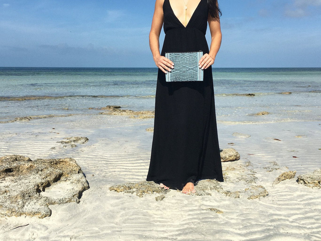 Ocean Tribal Handwoven Clutch Beach Bag Woven Mulberry Saa Lined Black Interior BandsCo Straps