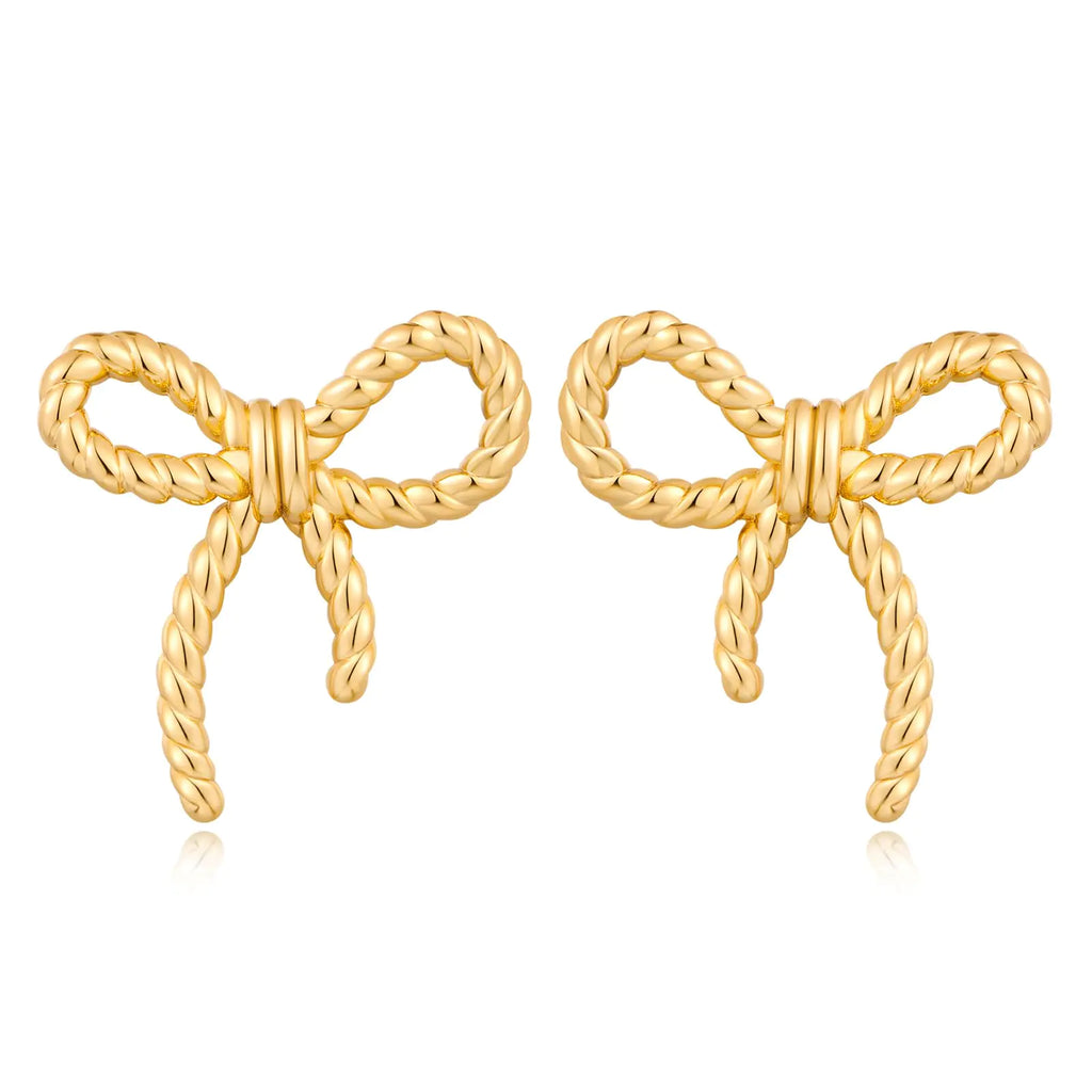 FAMARINE Gold Bow Earrings for Women Twisted Bow Stud Earrings Chic Small Earrings Jewelry