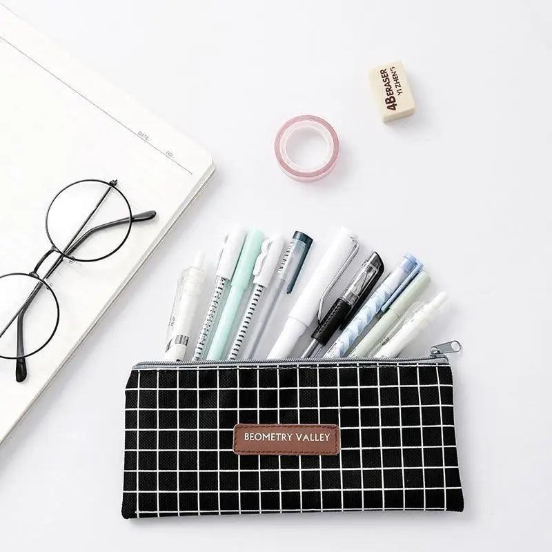 Office Simple Print Stationery Pencil Case Classic Design Pencil Pouch Simple Storage Bag Stevvex