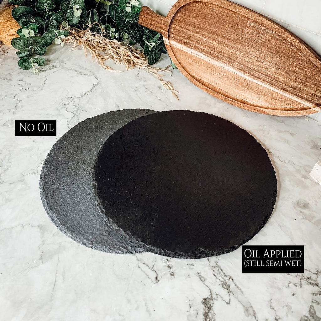 Slate Round 11" Cheese Board Natural Layered Edge Slim 5-6mm BandsCo Straps