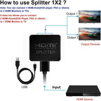 HDMI Splitter 1 In 2 Out 4K HDMI Splitter 1 To 2 Amplifier For Full HD 1080P 3D Pi-Mart