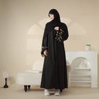 Olive Branch Embroidered Linen Abaya Set With Matching Belt & Hijab (MOA037) - SJB-DIAMOND ELITES