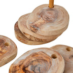 Olive Wood Coaster Set 7Pc With Holder - Natural Round Handcarved Coasters BandsCo Straps