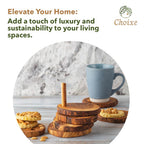 Olive Wood Coaster Set 7Pc With Holder - Natural Round Handcarved Coasters BandsCo Straps