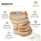 Olive Wood Coaster Set 7Pc With Holder - Natural Round Handcarved Coasters BandsCo Straps