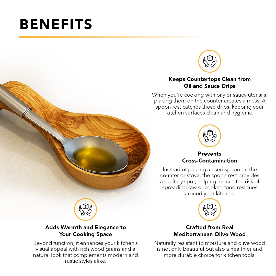 Olive Wood Spoon Rest Handmade Mediterranean Kitchen Countertop Utensil Holder BandsCo Straps