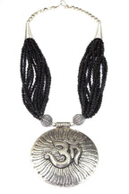 Om Pendant Statement Necklace Silver Beaded Boho Yoga