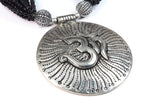 Om Pendant Statement Necklace Silver Beaded Boho Yoga