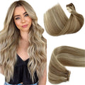 Sew in Hair Extensions Real Human Hair Weft Hair Extensions Ash Brown to Platinum Blonde Hand Tied Weft Hair Extensions for White Women Double Weft Hair Extensions Sew in Human Hair 80G 12 Inch Pi-Mart