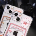 Orange Cute Cartoon Bear Rabbit Clear Phone Case For iPhone 14 Pro Max 13 12 11 X XR XS 7 8 Plus Card Holder Wallet Shockproof Cover Cartoon Soft iPhone Case Stevvex