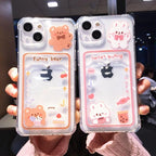Orange Cute Cartoon Bear Rabbit Clear Phone Case For iPhone 14 Pro Max 13 12 11 X XR XS 7 8 Plus Card Holder Wallet Shockproof Cover Cartoon Soft iPhone Case Stevvex