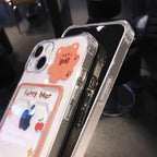 Orange Cute Cartoon Bear Rabbit Clear Phone Case For iPhone 14 Pro Max 13 12 11 X XR XS 7 8 Plus Card Holder Wallet Shockproof Cover Cartoon Soft iPhone Case Stevvex