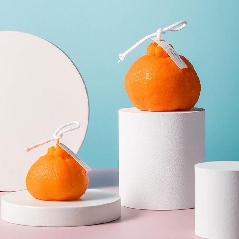 Orange Shaped Scented Candle Fruit Soy Wax Candle Smokeless Oil Aromatherapy Candle Cool Candles Shaped Candles Novelty Candle for Wedding Holiday Birthday Party Decor Aesthetic Candles for Women with Flower Fragrance Stevvex