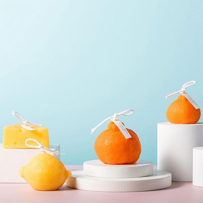 Orange Shaped Scented Candle Fruit Soy Wax Candle Smokeless Oil Aromatherapy Candle Cool Candles Shaped Candles Novelty Candle for Wedding Holiday Birthday Party Decor Aesthetic Candles for Women with Flower Fragrance Stevvex