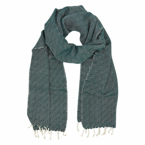 Organic Cotton Diamond Scarf 67x12 In Handloom With Tassel Fringe Earthy Tones BandsCo Straps