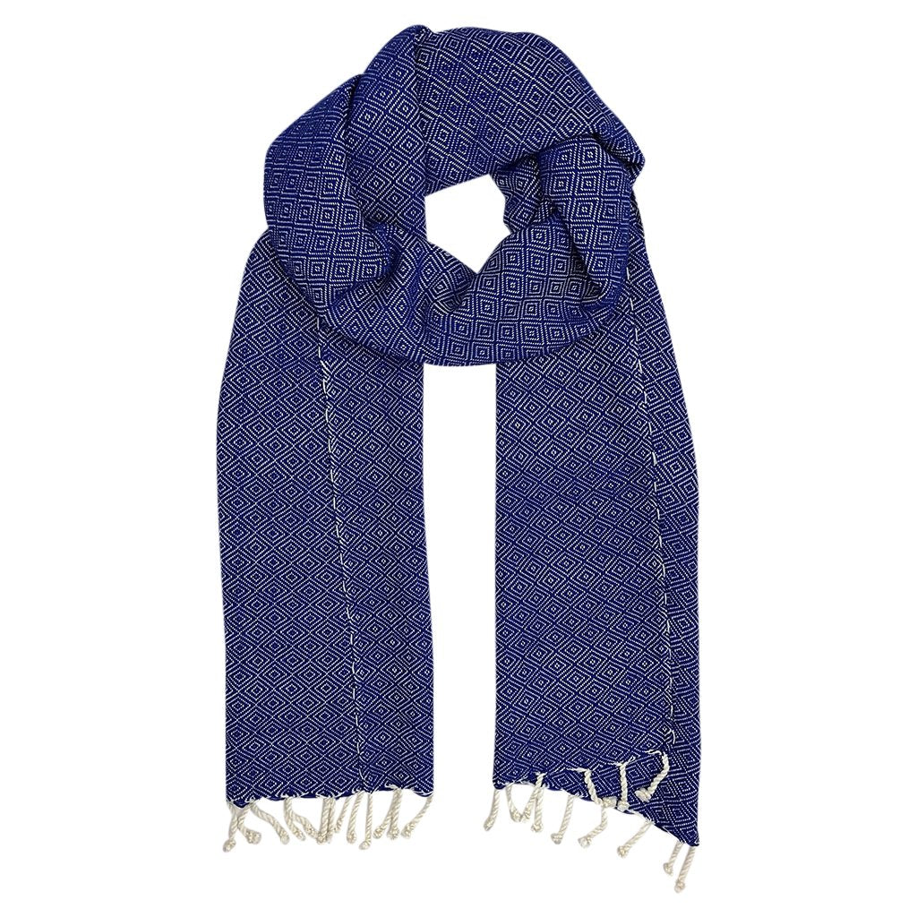 Organic Cotton Diamond Scarf 67x12 In Handloom With Tassel Fringe Earthy Tones BandsCo Straps