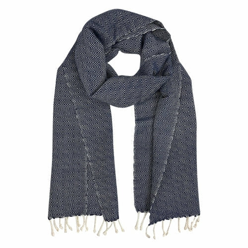 Organic Cotton Diamond Scarf 67x12 In Handloom With Tassel Fringe Earthy Tones BandsCo Straps
