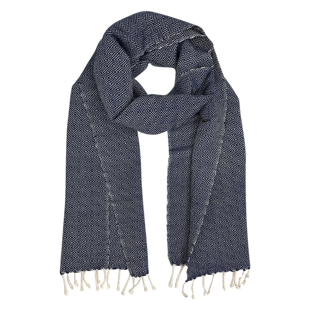 Organic Cotton Diamond Scarf 67x12 In Handloom With Tassel Fringe Earthy Tones BandsCo Straps