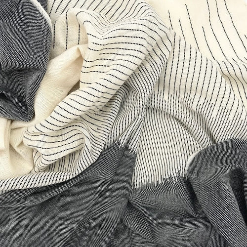 Organic Cotton Striped Scarf Large Handloomed Wrap With Fringe Neutral Tones BandsCo Straps