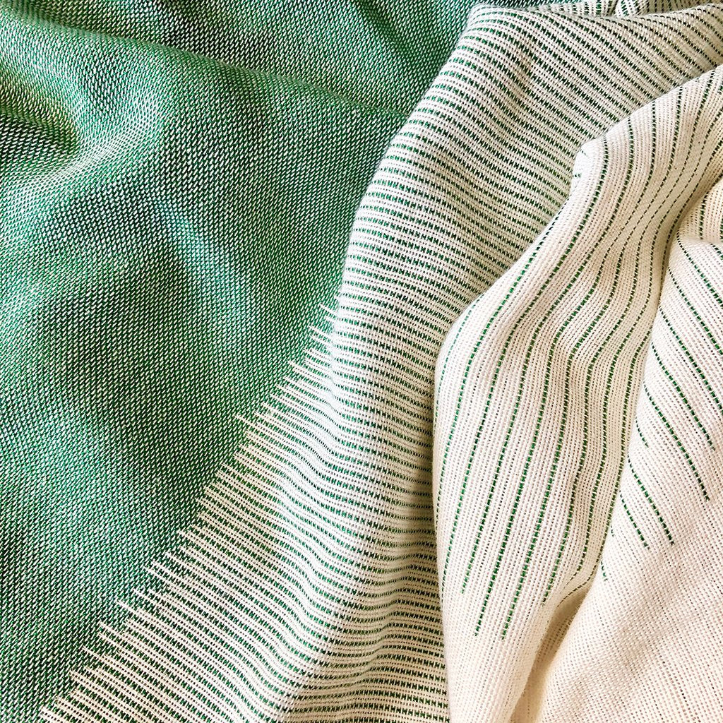 Organic Cotton Striped Scarf Large Handloomed Wrap With Fringe Neutral Tones BandsCo Straps