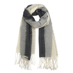 Organic Cotton Striped Scarf Large Handloomed Wrap With Fringe Neutral Tones BandsCo Straps