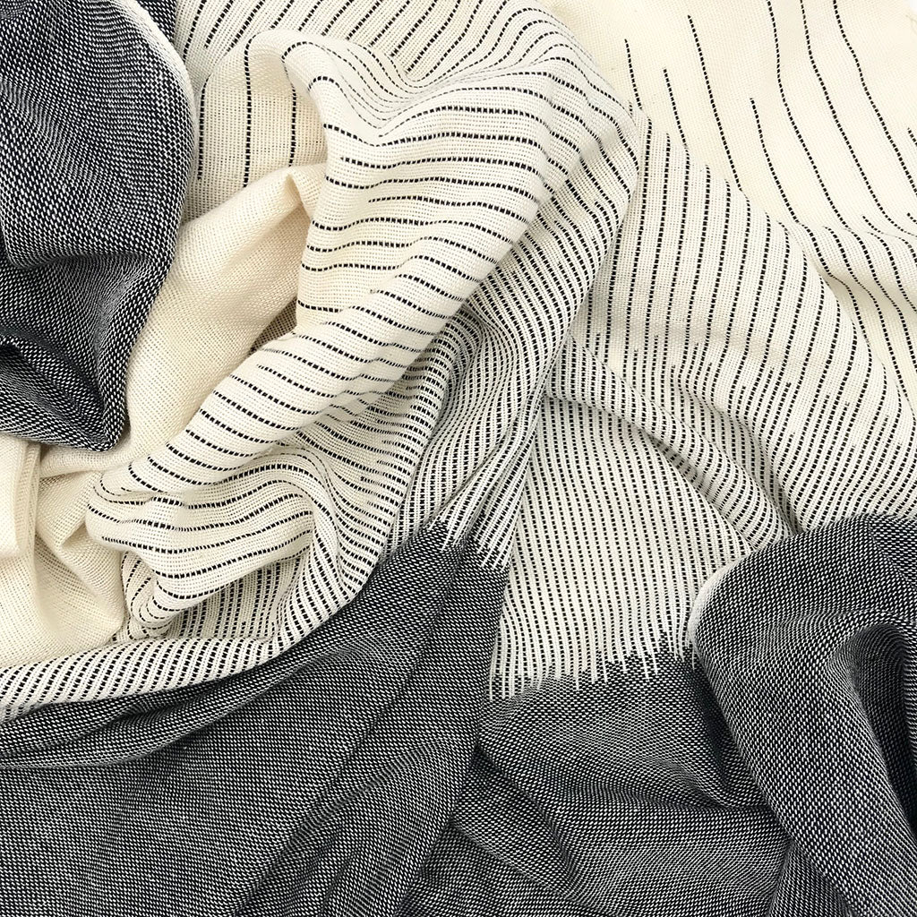 Organic Cotton Striped Scarf Large Handloomed Wrap With Fringe Neutral Tones BandsCo Straps