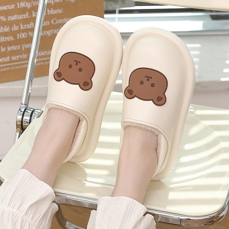 Outdoor Winter Waterproof Women Non-Slip Slippers Warm Female Plush House Slippers Indoor Flip Flops Waterproof Fuzzy Clogs Slippers Cozy Slip-On Memory Foam Fur House Slippers Stevvex